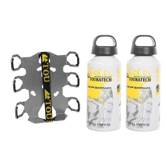 Zega Pro / Zega World bottle holder adapter plate-double with 2x Touratech aluminum bottle 0.6 liters