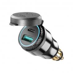 Adaptador DIN con doble puerto USB tipo A y tipo C de aluminio para moto