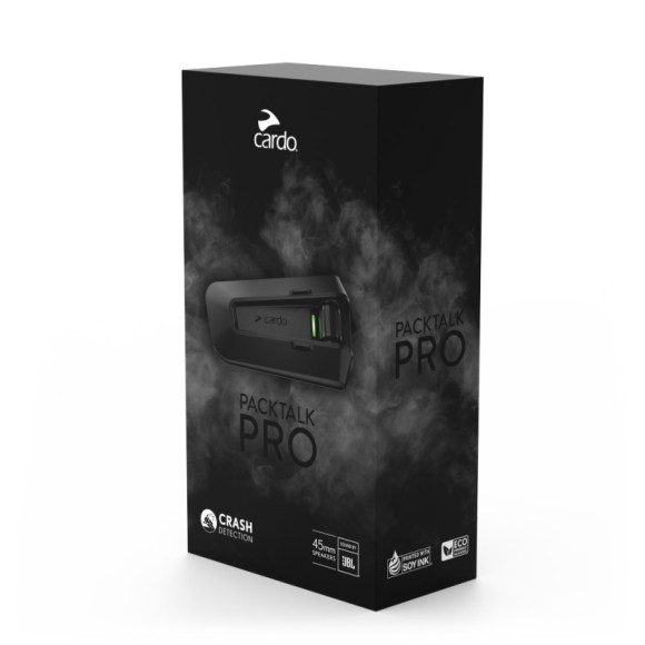 Intercomunicador Bluetooth Moto Cardo Packtalk Pro con JBL 45 mm, DMC 2.0, Detección de Accidentes y Grupo 15 Riders