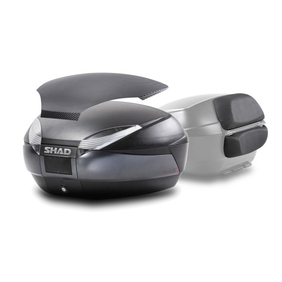 Baúl SH48 Gris Oscuro + Tapa Carbono + Respaldo Doble Premium de Shad