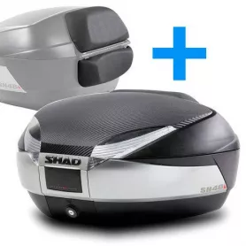 Baúl para motos pack SH48 en titanio + tapa carbono + respaldo de Shad