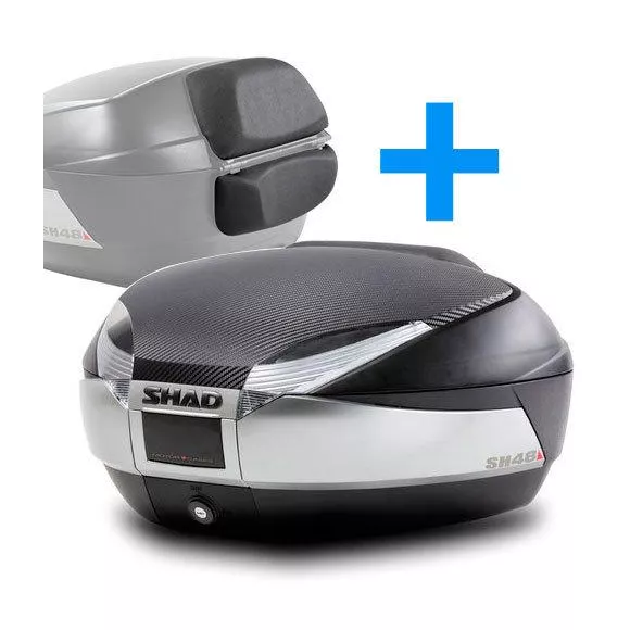Top case for motorcycles SH48 pack in titanium + carbon cover + backrest by Shad