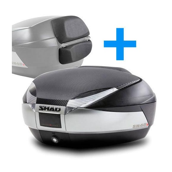 Top case for motorcycles SH48 pack in titanium + carbon cover + backrest by Shad
