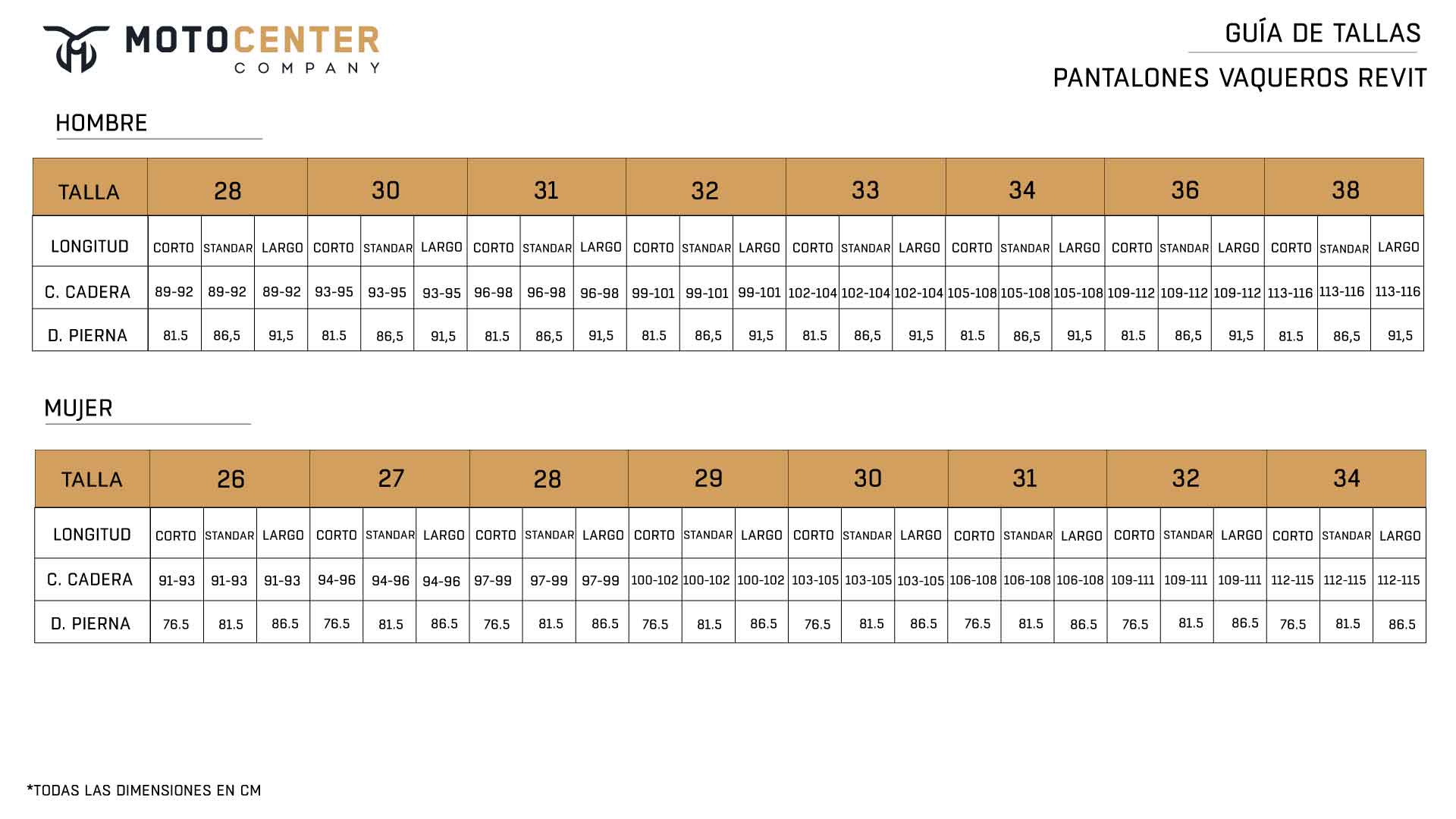 Tallas Pantalones Revit - MotoCenter